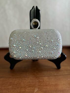 Charming Charlie RSVP Crystal Embellished Silver Evening Clutch